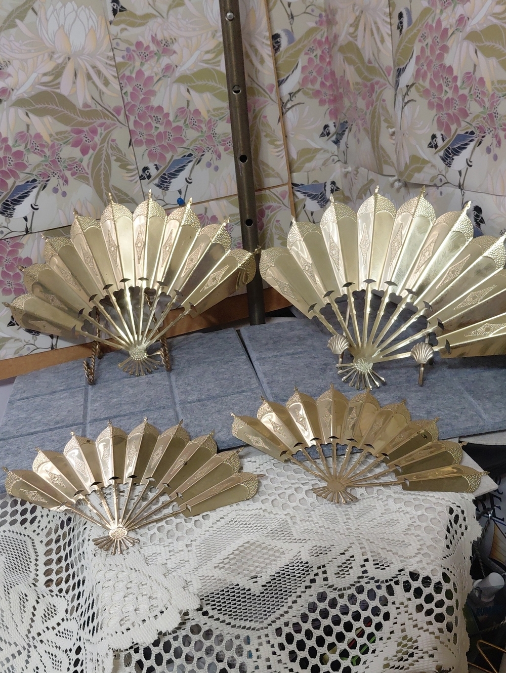 Homco Gold Metal Fan Wall Decor - Set of Four Ornate Fans